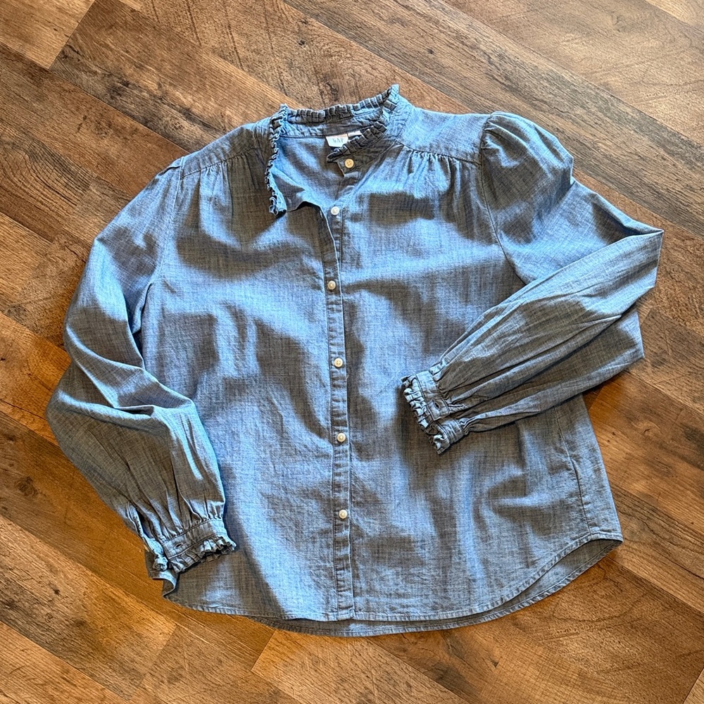 GAP Blue Button Down Chambray Shirt - image 1